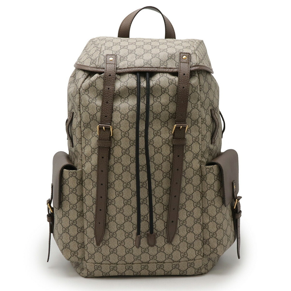 Gucci GG Supreme Sherry Backpack Beige Brown Leather